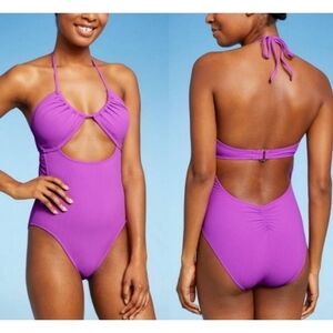 Xhilaration Ribbed Tunneled U neck one piece swimsuit Purple Size XS